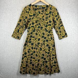 Toad&Co Rosalinda Dress Green Gold Floral Print Sz‎ S Organic Cotton Tencel NWOT